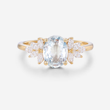 Oval cut White Sapphire Cluster Engagement Ring