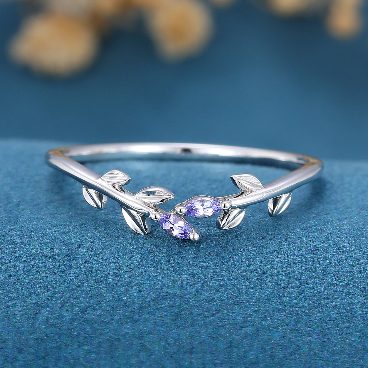 Marquise Tanzanite leaf Curved Wedding Band Ring