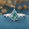 Kite Cut Natural Green Moss Agate Cluster Engagement Ring