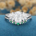 2PCS Oval cut Moissanite Cluster Engagement ring Bridal Set