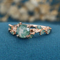 Nature Inspired Round cut Moss Agate Solid Gold Engagement Ring