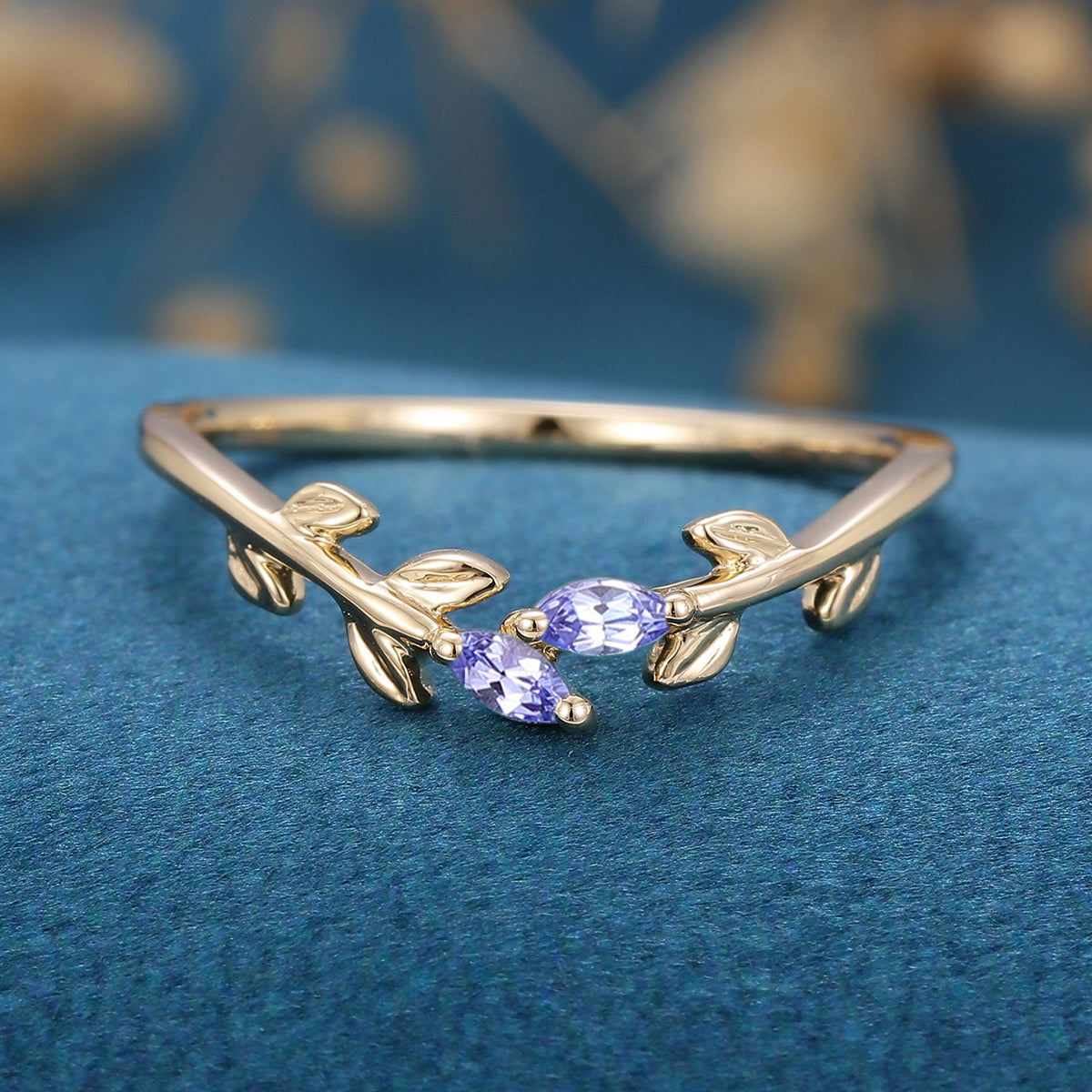 Marquise Tanzanite leaf Curved Wedding Band Ring