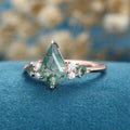 Kite cut Moss Agate Solid Gold Engagement Ring