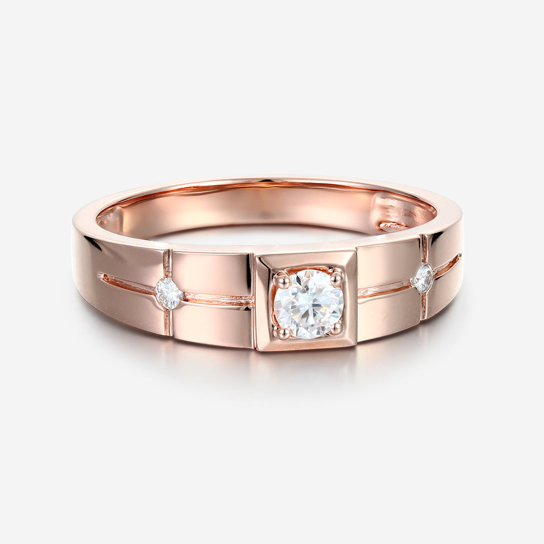 Round Cut Moissanite Statement Ring • Mens Wedding Band