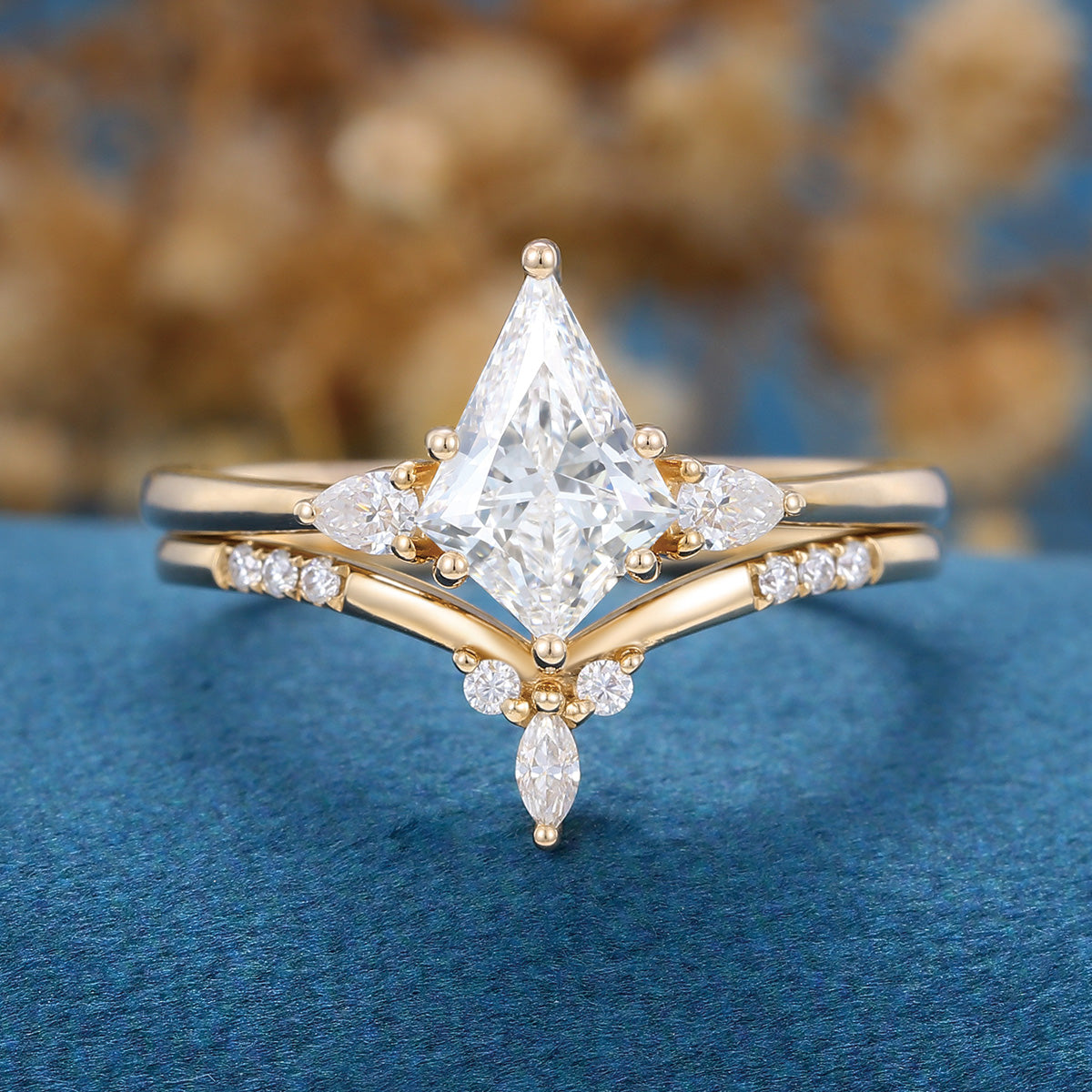Kite cut Lab-Grown Diamond Rose gold Cluster Diamond Wedding Bridal Set