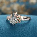 Nature Inspired Kite cut Moss Agate Gold Engagement Ring