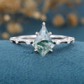 Kite Cut Natural Green Moss Agate Cluster Engagement Ring