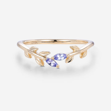 Marquise Tanzanite leaf Curved Wedding Band Ring