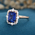 Emerald cut Lab Blue Sapphire Solid Gold Engagement Ring