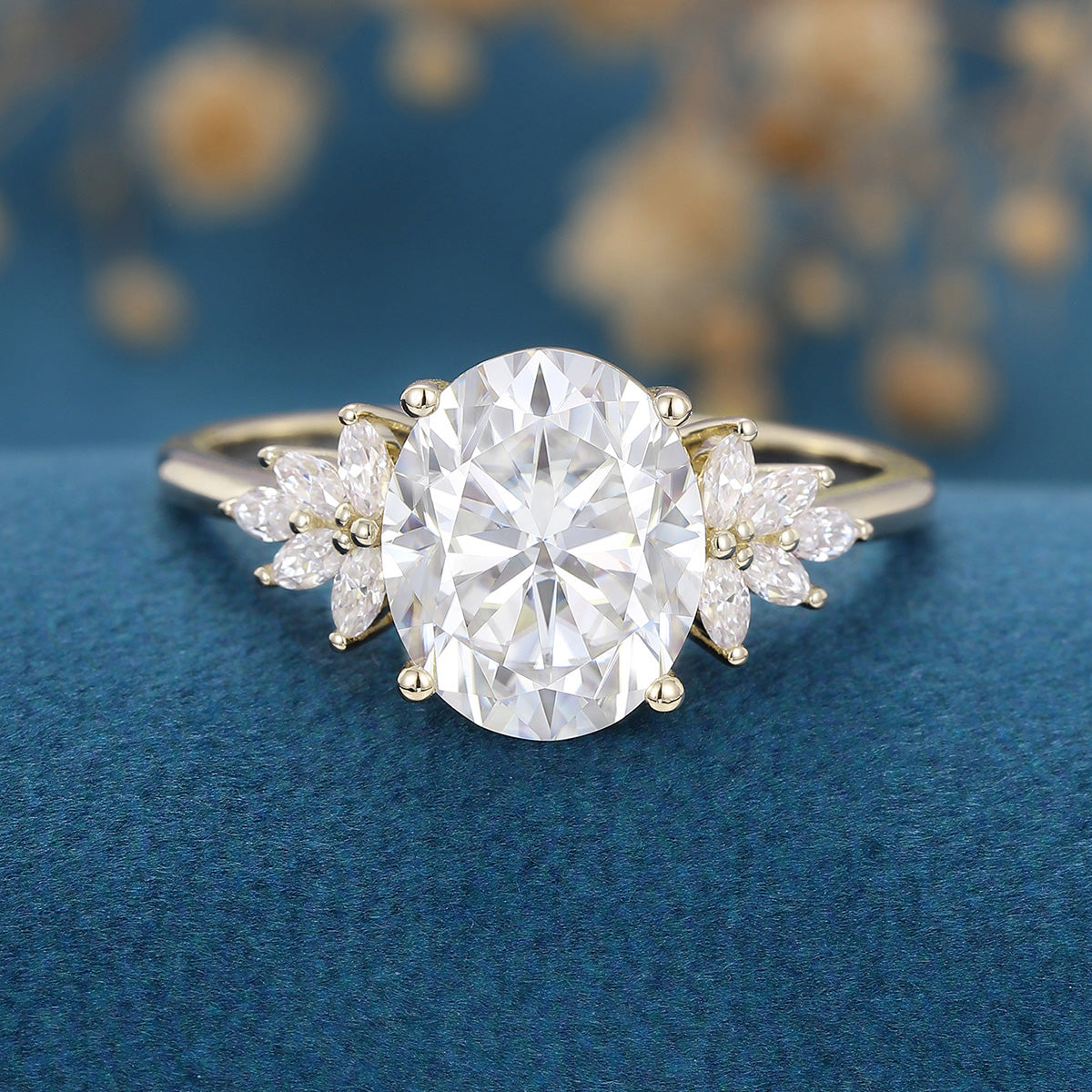 9*11mm 4 Carat Oval cut Moissanite Cluster Engagement ring
