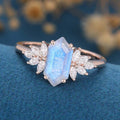 Long Hexagon Cut Labradorite Cluster Engagement Ring