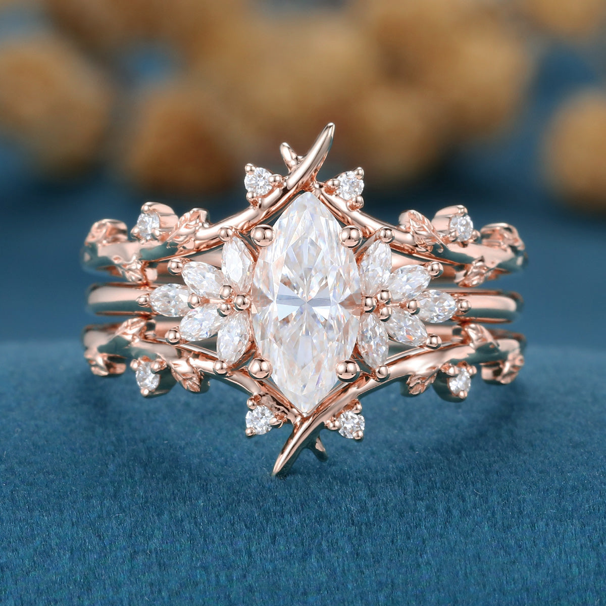 Marquise cut Moissanite Cluster Engagement Bridal Set (Copy)