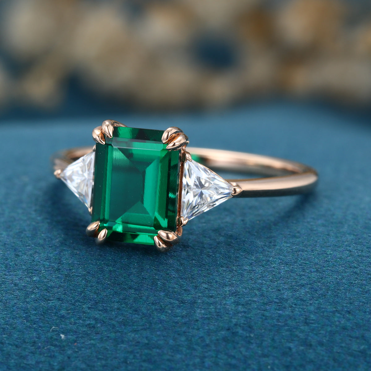 Emerald cut Lab grown Emerald Solid Gold Engagement Ring