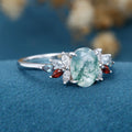 Natural Green Moss Agate Oval cut cluster Engagement Ring