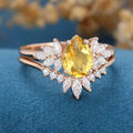 Pear cut Citrine Cluster Engagement ring Bridal Set