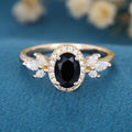 Oval cut Black Onyx Cluster Engagement Ring