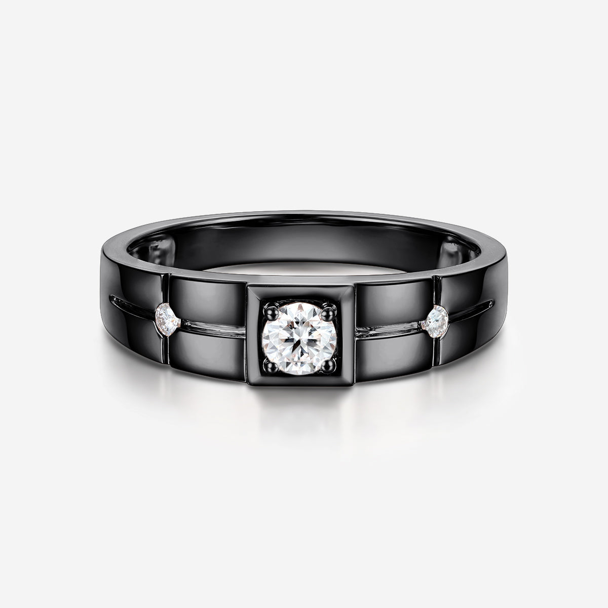 Round Cut Moissanite Statement Ring • Mens Wedding Band
