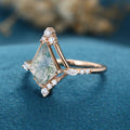 Kite cut Moss Agate Gold Engagement Ring