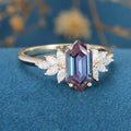 Long Hexagon cut Alexandrite Engagement ring