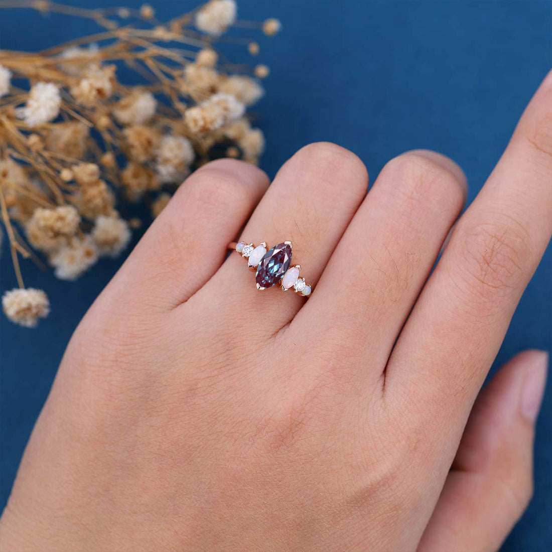 Oval cut Alexandrite | Opal Engagement ring