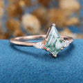 Kite Cut Natural Green Moss Agate Cluster Engagement Ring