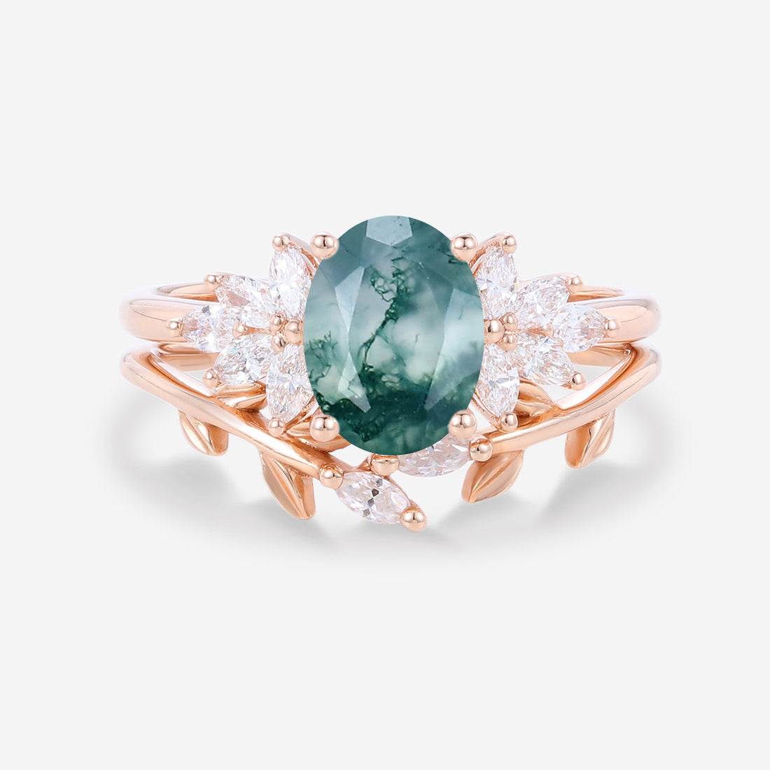 Natural Green Moss Agate Oval Cluster WeddingBridal Sets