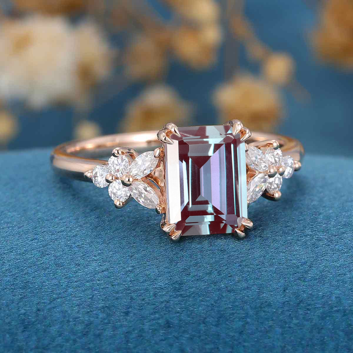 Emerald cut Alexandrite | Diamond Engagement ring