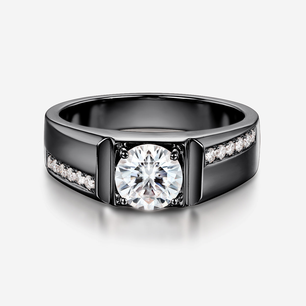 Round Cut Moissanite Statement Ring • Mens Wedding Band