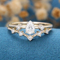 Pear cut Moissanite Engagement ring Bridal Set