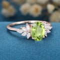 Oval cut Olivine Cluster Engagement Ring