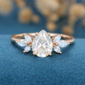 1.2Carat Pear cut Moissanite Cluster Engagement ring