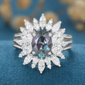 1.5Carat 3PCS Oval cut Lab Alexandrite Cluster Engagement Ring Set