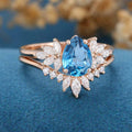 Pear cut London Blue Topaz Cluster Engagement ring Bridal Set