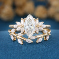 Marquise cut Lab-Grown Diamond Engagement ring Rose gold Cluster Diamond Wedding Bridal Set