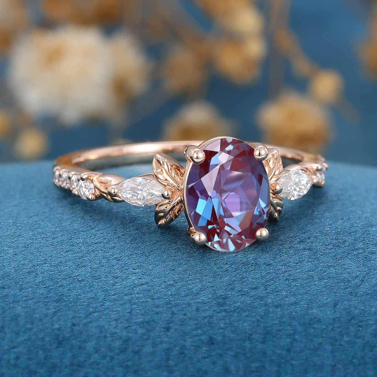 Oval cut Alexandrite | Diamond Engagement ring