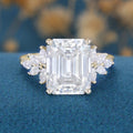 7*10mm 2.5 Carat Emerald cut Moissanite Cluster Engagement Ring