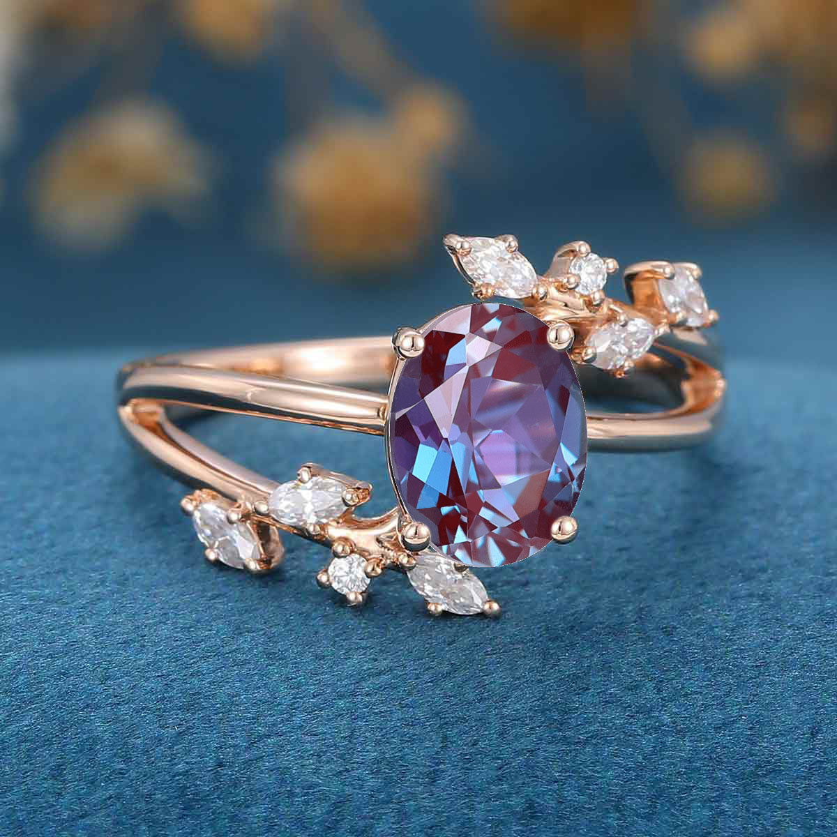 Oval cut Alexandrite | Diamond Engagement ring