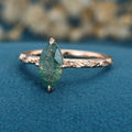 Solitaires Marquise cut Moss Agate Solid Gold Engagement Ring