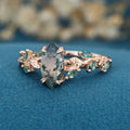 Nature Inspired Marquise cut Moss Agate Solid Gold Engagement Ring