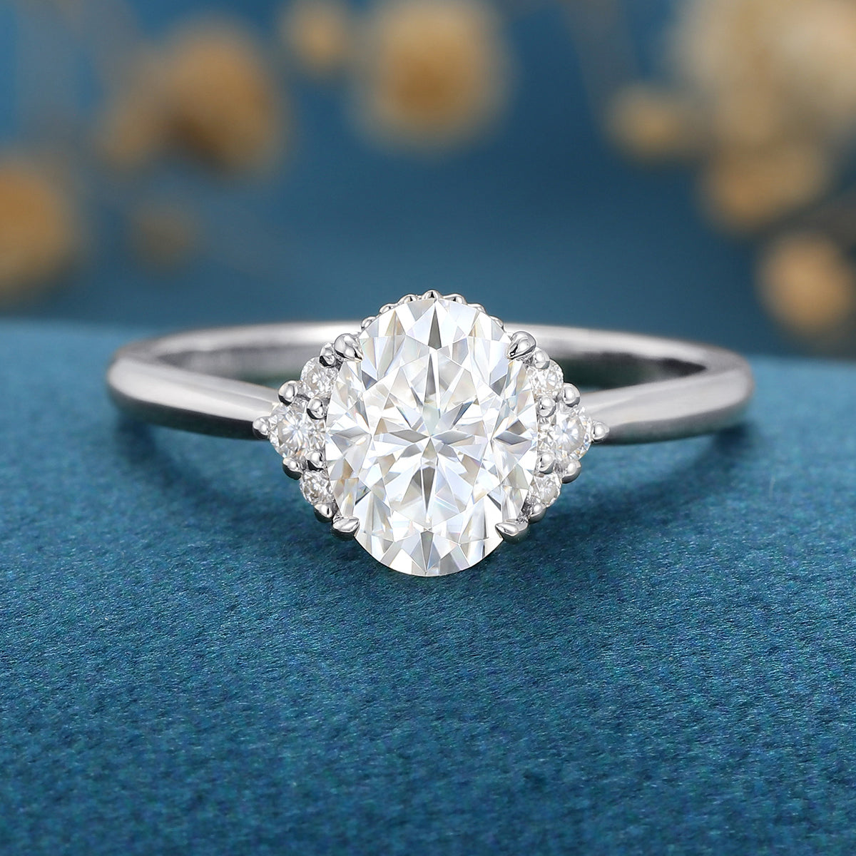 Oval cut Moissanite Cluster Engagement Ring