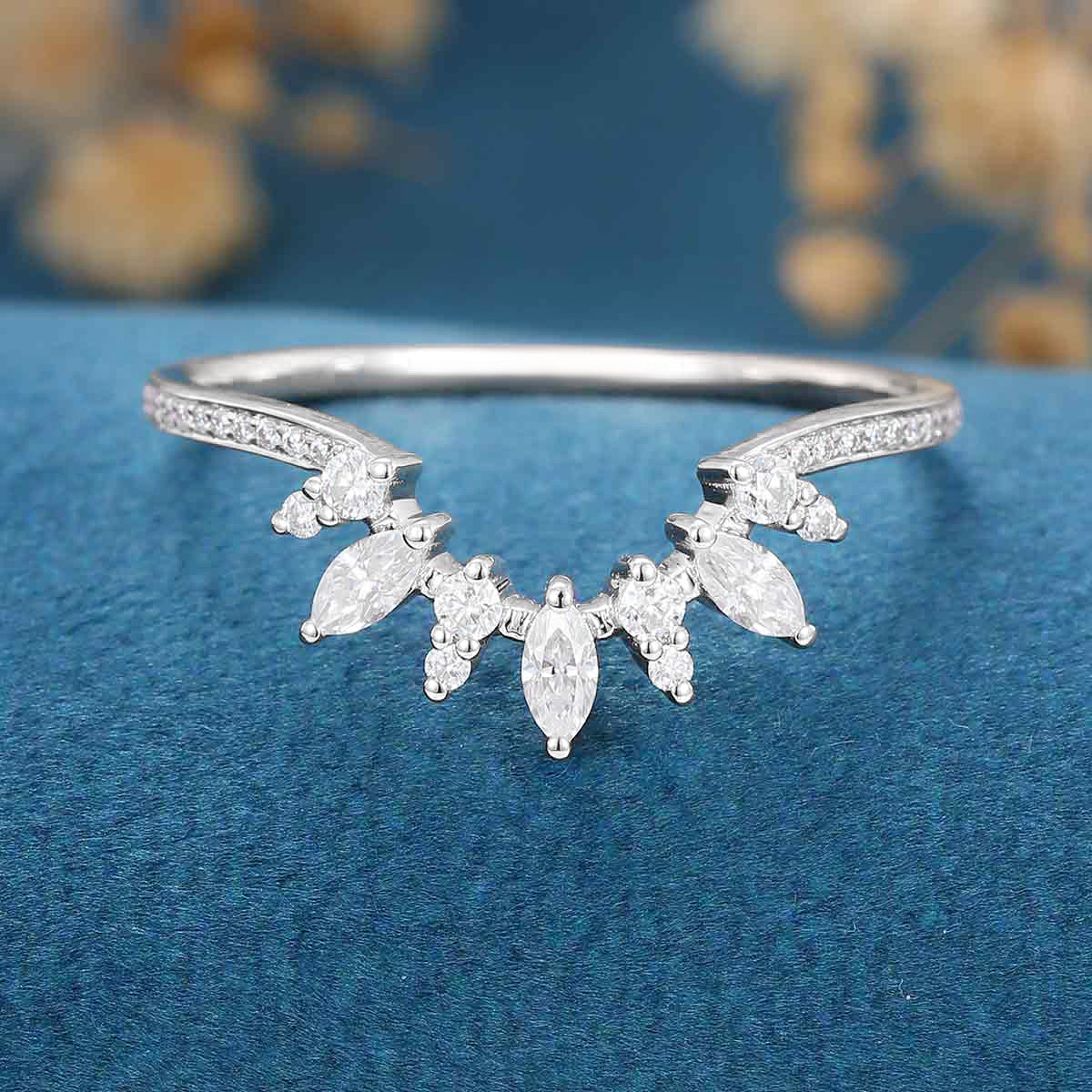 Marquise cut Moissanite /Diamond Curved Wedding Band Ring