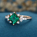 Princess cut Lab grown Emerald Solid Gold Engagement Ring