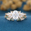 Oval cut Moissanite Engagement ring +Moss agate Wedding Bridal set