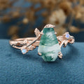 Coffin Cut Natural Green Moss Agate  Engagement Ring