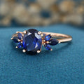Pear Cut Lab Blue Sapphire Solid Gold Engagement Ring