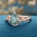 Nature Inspired Pear cut Moss Agate Solid Gold Engagement Ring