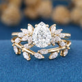 1.2Carat Pear cut Moissanite Engagement Ring Cluster Diamonds Rose Gold Wedding Bridal Set (Copy)
