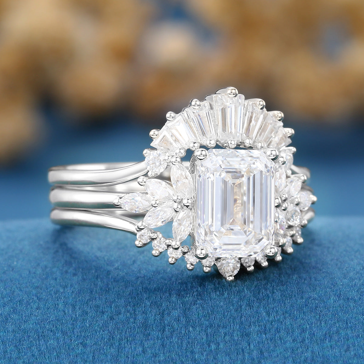 Emerald cut Lab-Grown Diamond Wedding Bridal Set