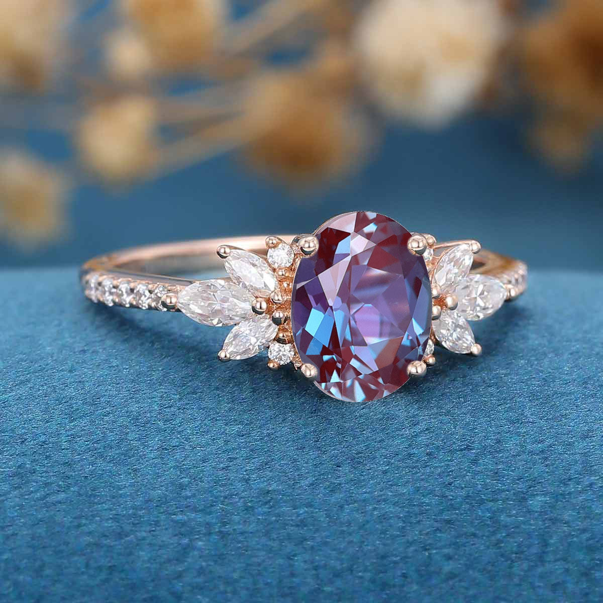 Oval cut Alexandrite | Diamond Engagement ring