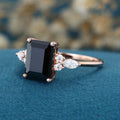 Emerald cut Black Onyx Solid Gold Engagement Ring